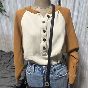 Madewell Cream and Tan Long Sleeve Top